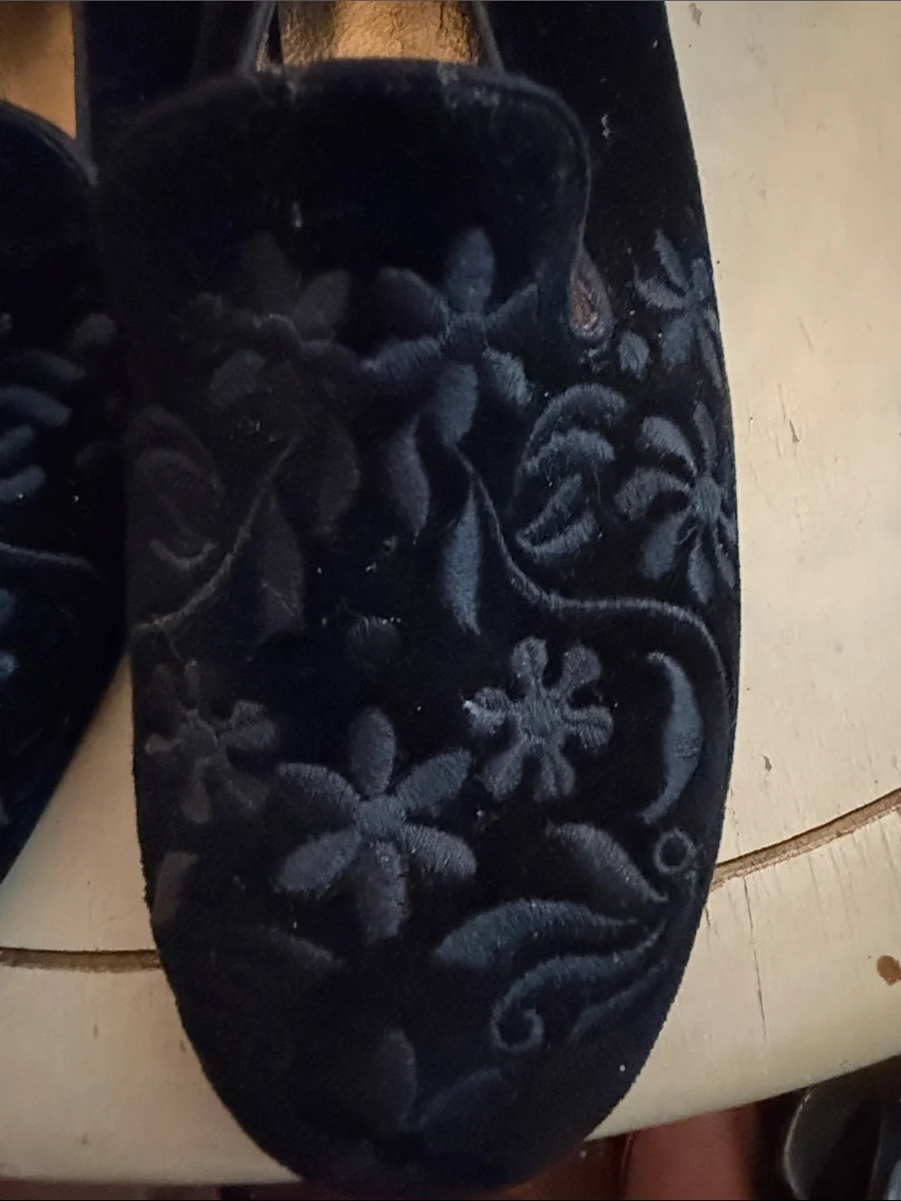 Black Velvet Floral Women's Loafers